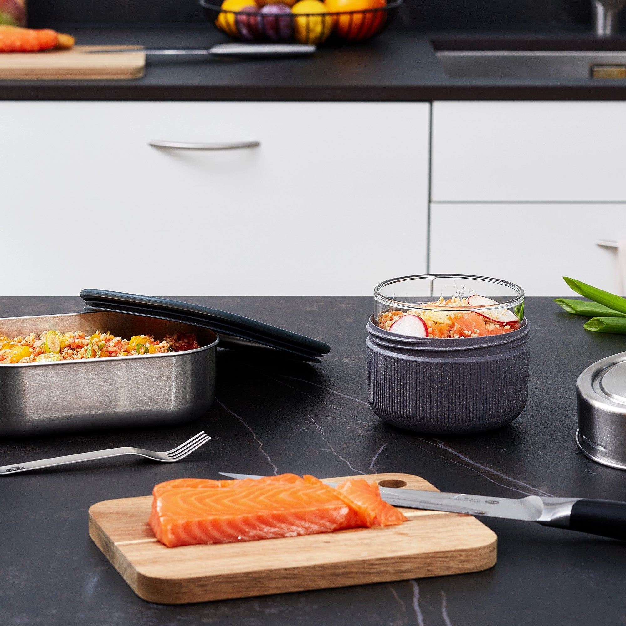 Lunchpot aus Glas, grau, 600ml